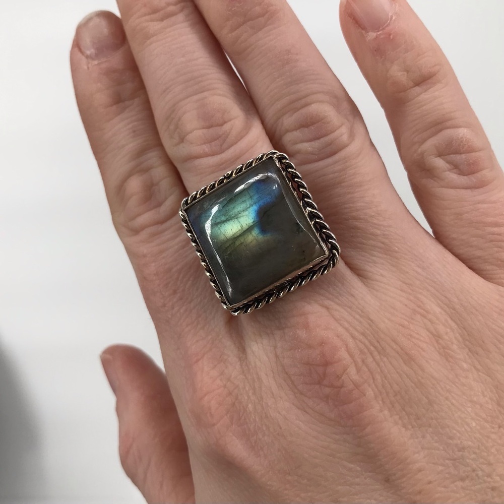 Square Shaped Labradorite Ring - image 1